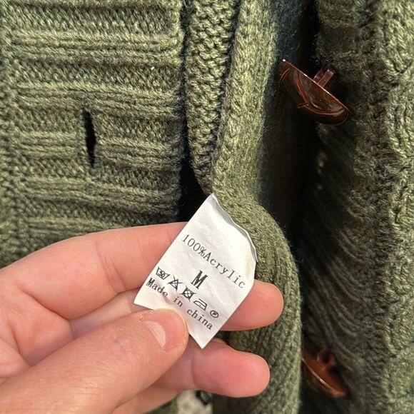 Unbranded forest green long cable knit cardigan Size M - Picture 8 of 9